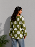 Olive Green Floral Print Tunic Top for Women