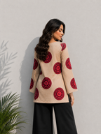 Beige Cotton Top with Maroon Floral Print | Round Neck Casual Top | LaddyLuxe