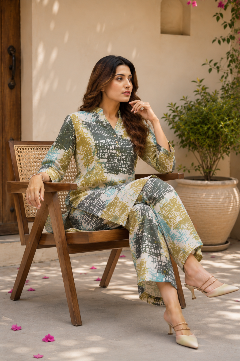 Abstract Print Kurti & Palazzo Co-Ord Set for Women