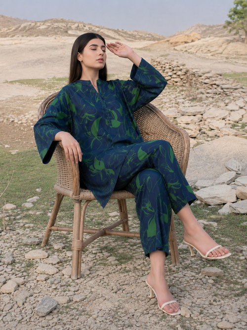 Midnight Bloom Printed Co-Ord Kurti Set for Women
