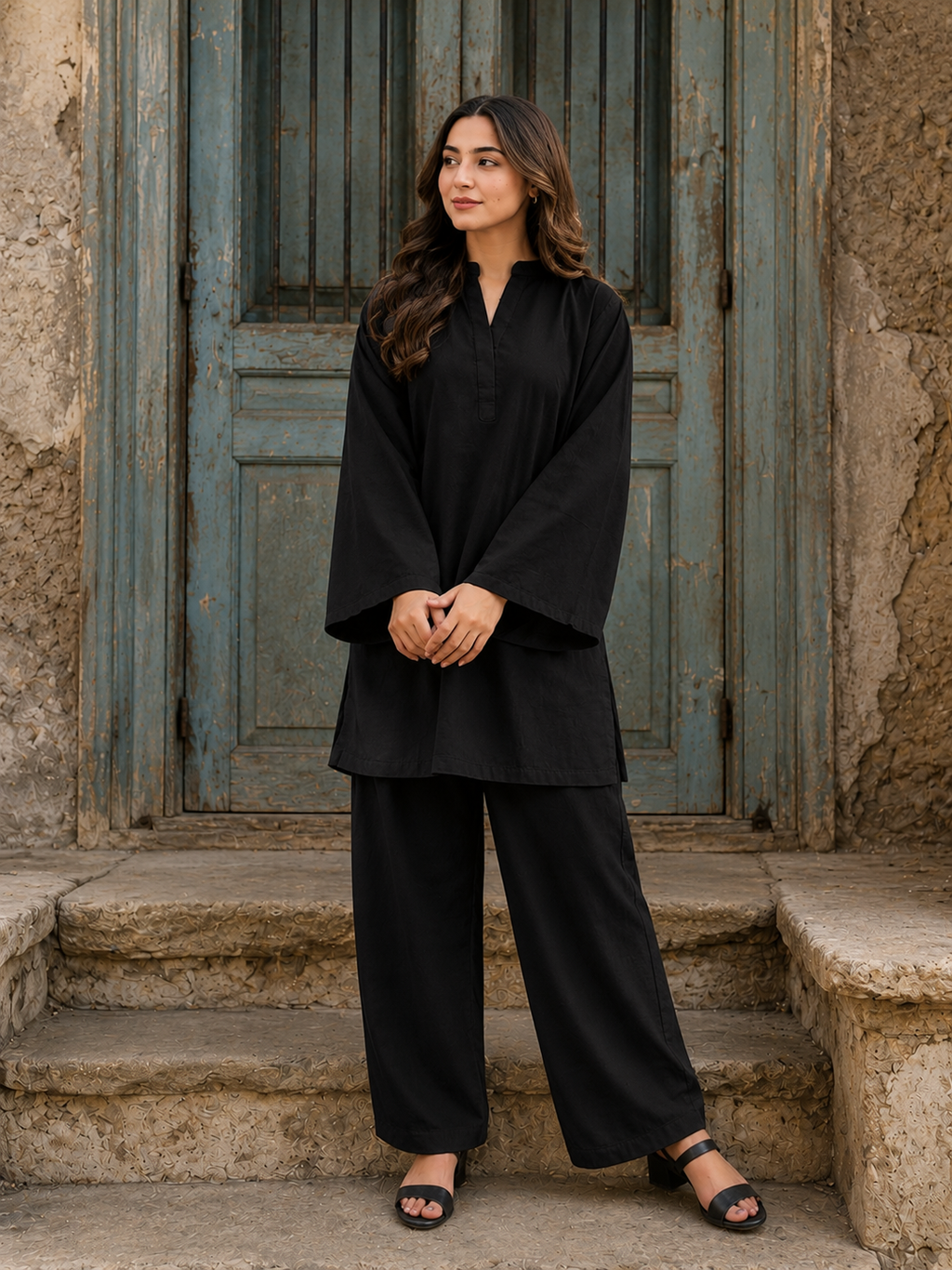 Midnight Elegance Co-Ord Set – Black Straight Fit Kurti & Palazzo