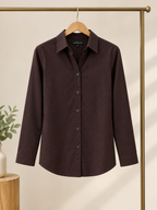 Laddy Luxe Chocolate Brown Cotton Shirt for Women | Classic Full Sleeve Casual Shirt