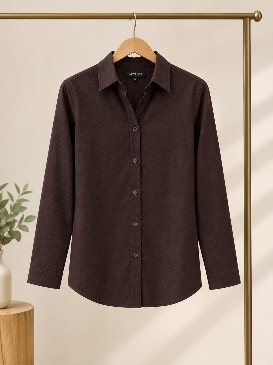 Laddy Luxe Chocolate Brown Cotton Shirt for Women | Classic Full Sleeve Casual Shirt