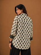 Women's Beige Floral Printed Cotton Crepe Oversized Shirt | Premium Casual Wear