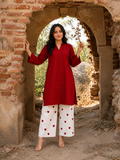 Ruby Red Kurti with Heart embroidery Palazzo Co-Ord Set