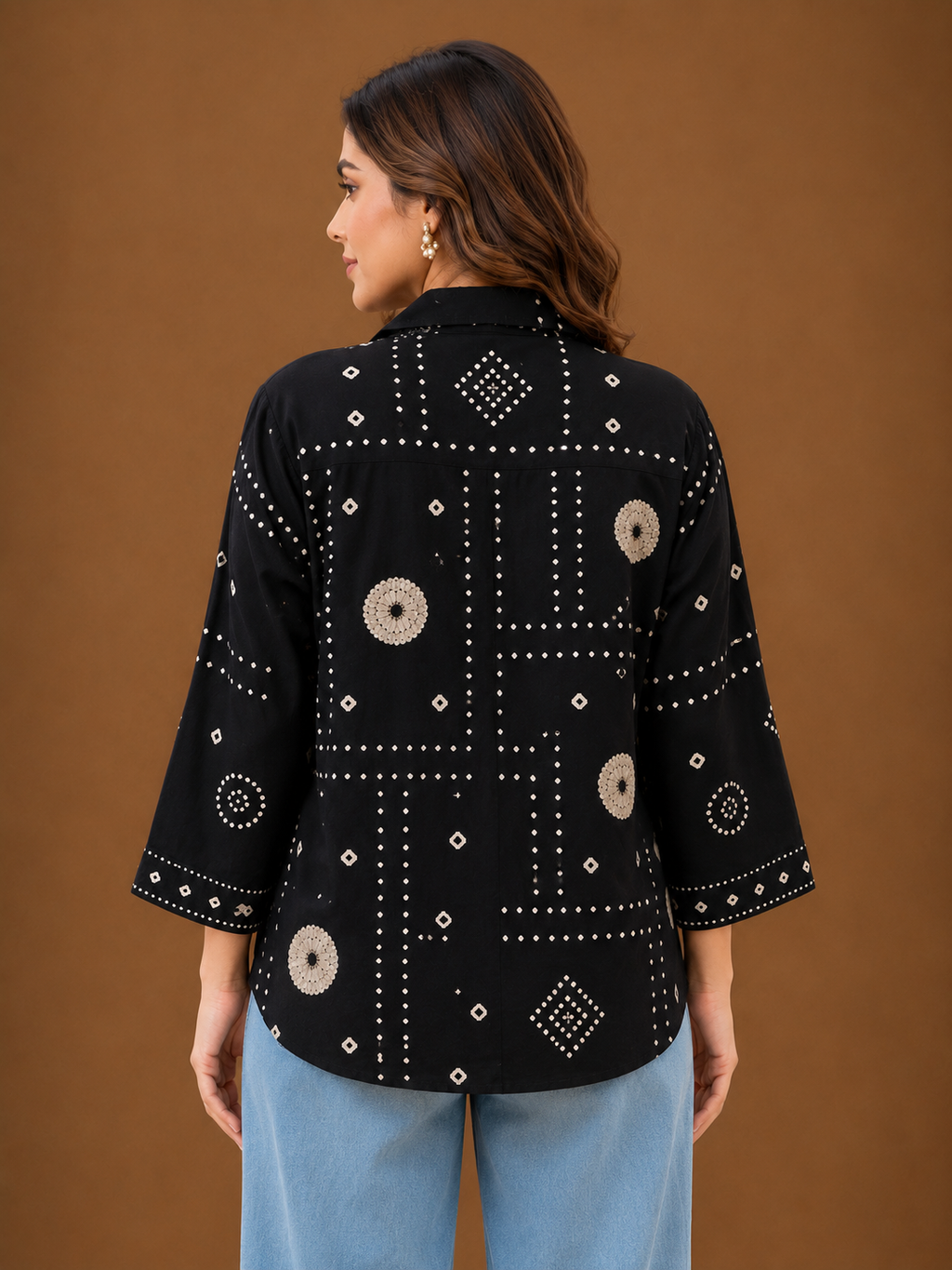 Black Bandhani Print Shirt for Women