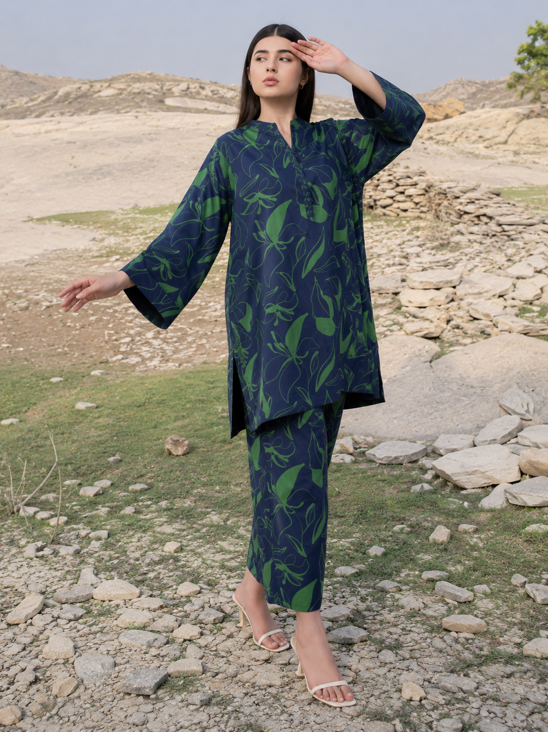 Midnight Bloom Printed Co-Ord Kurti Set for Women