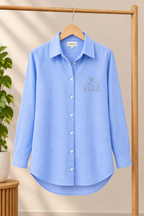 Sky Blue Cotton Shirt for Women | Deer Embroidery Full Sleeve Shirt