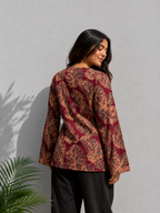 Maroon Leaf Print V-Neck Cotton Kurti for Women