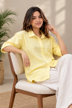 Pastel Yellow Cotton Shirt for Women | Full Sleeve Casual Shirt