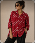 Women's Maroon Bandhani Print Oversized Shirt | Casual Cotton Blend Shirt | LaddyLuxe