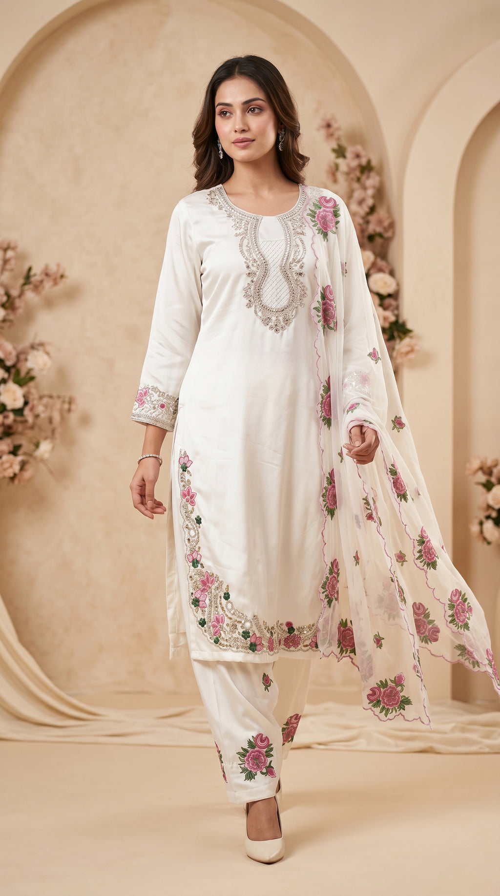 Lvory Blossom Embroidered Salwar Suit Set with Floral Dupatta