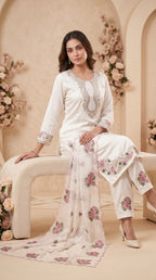 Lvory Blossom Embroidered Salwar Suit Set with Floral Dupatta