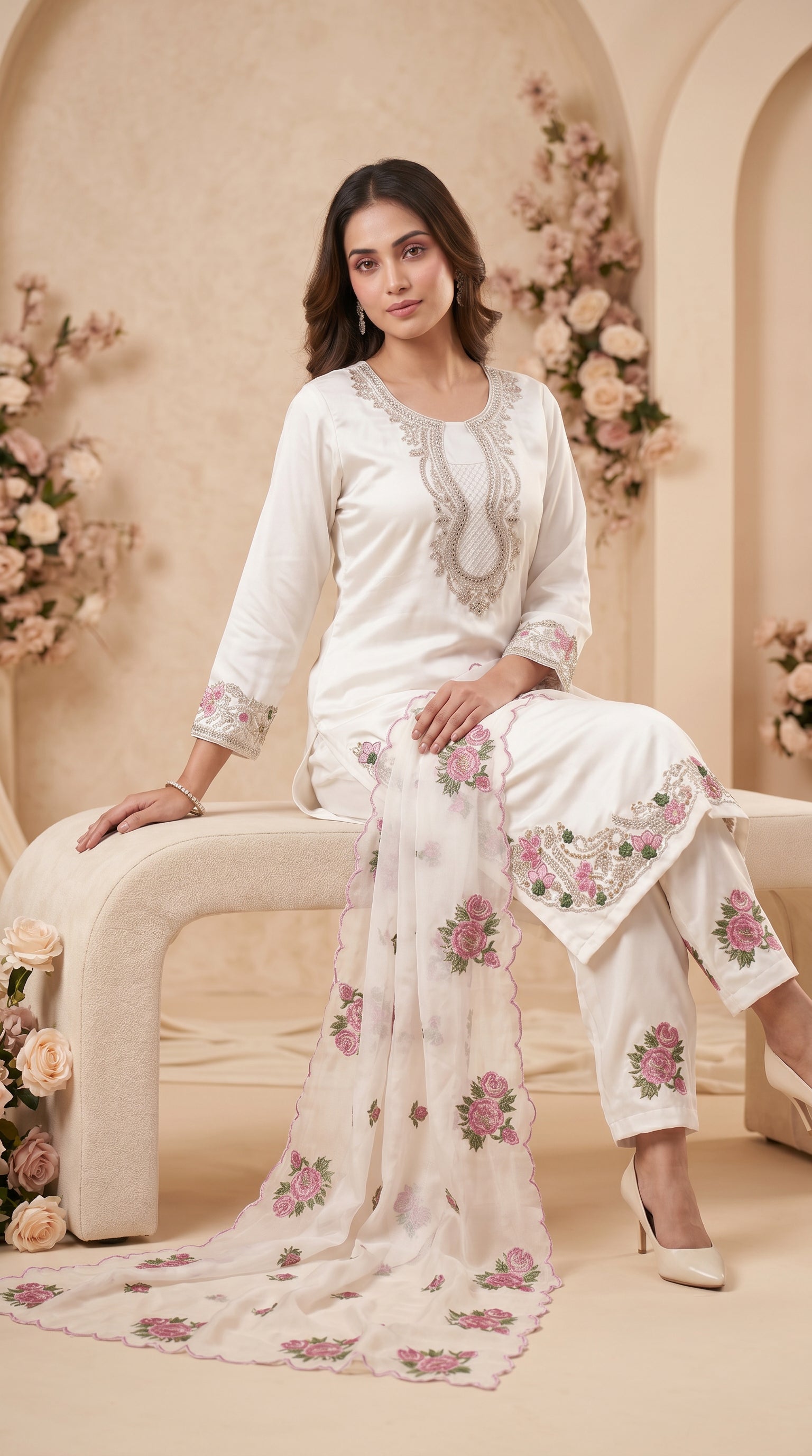 Lvory Blossom Embroidered Salwar Suit Set with Floral Dupatta