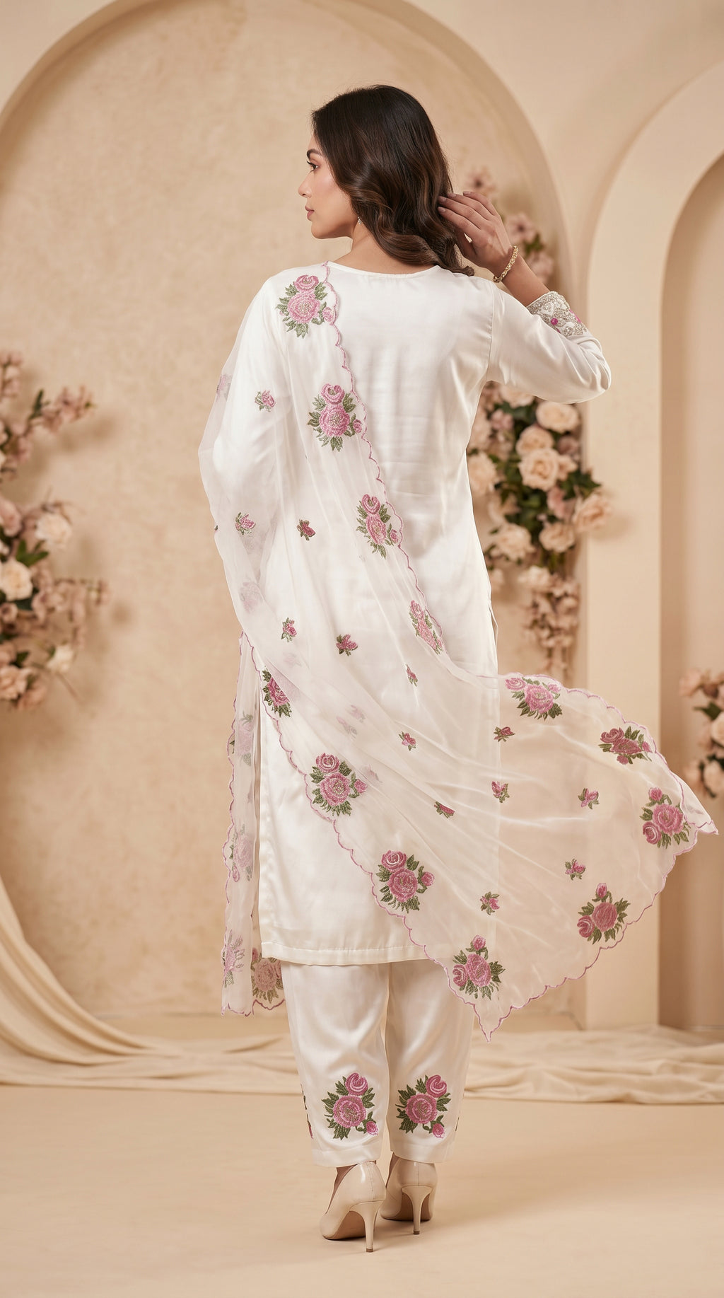 Lvory Blossom Embroidered Salwar Suit Set with Floral Dupatta