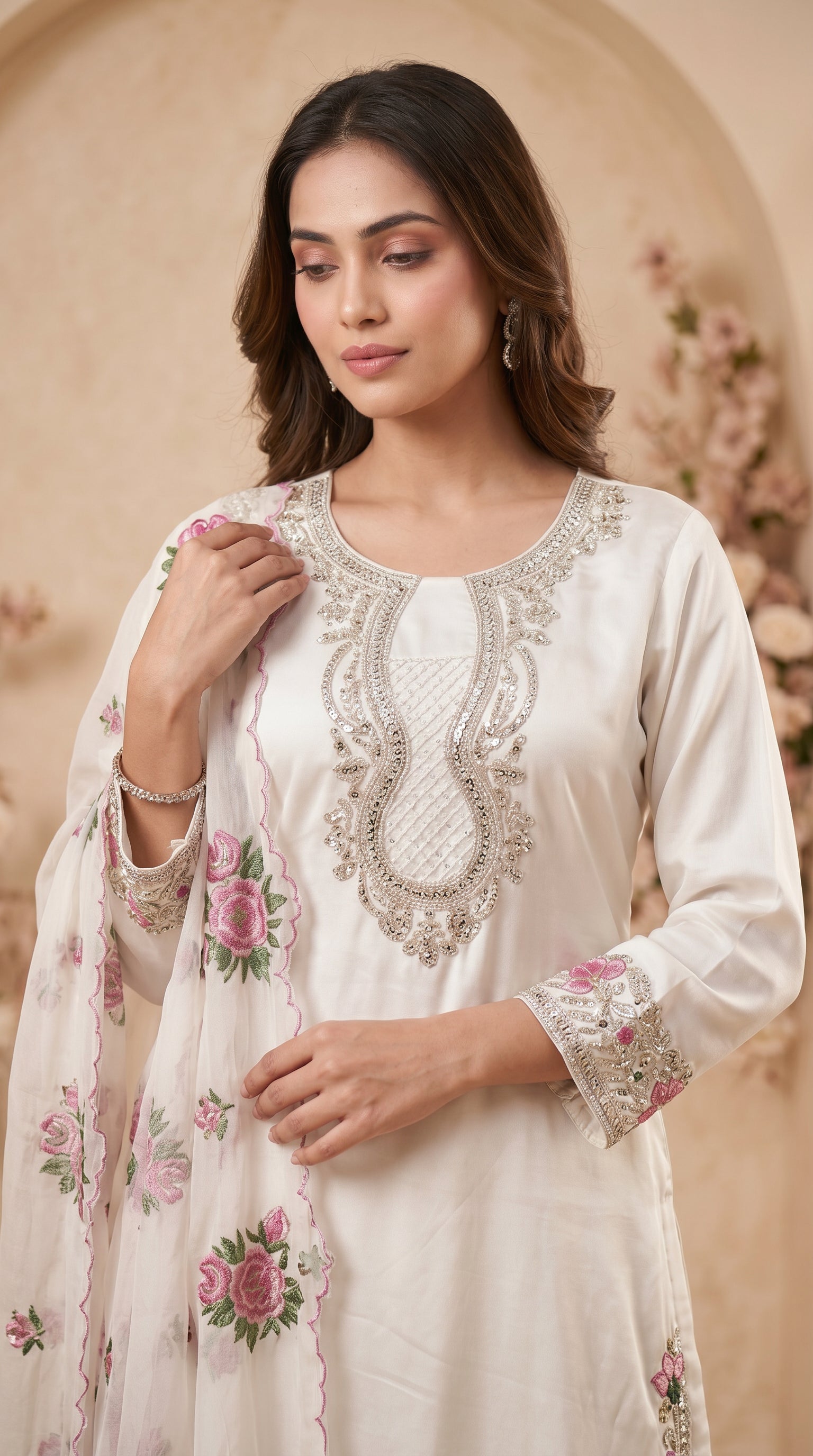Lvory Blossom Embroidered Salwar Suit Set with Floral Dupatta