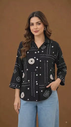 Black Bandhani Print Shirt for Women