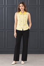 Yellow Checkered Lemon Print Pure Crepe Shirt