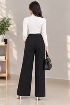 Black pure Lycra Wide-Leg Comfort Pants –  black