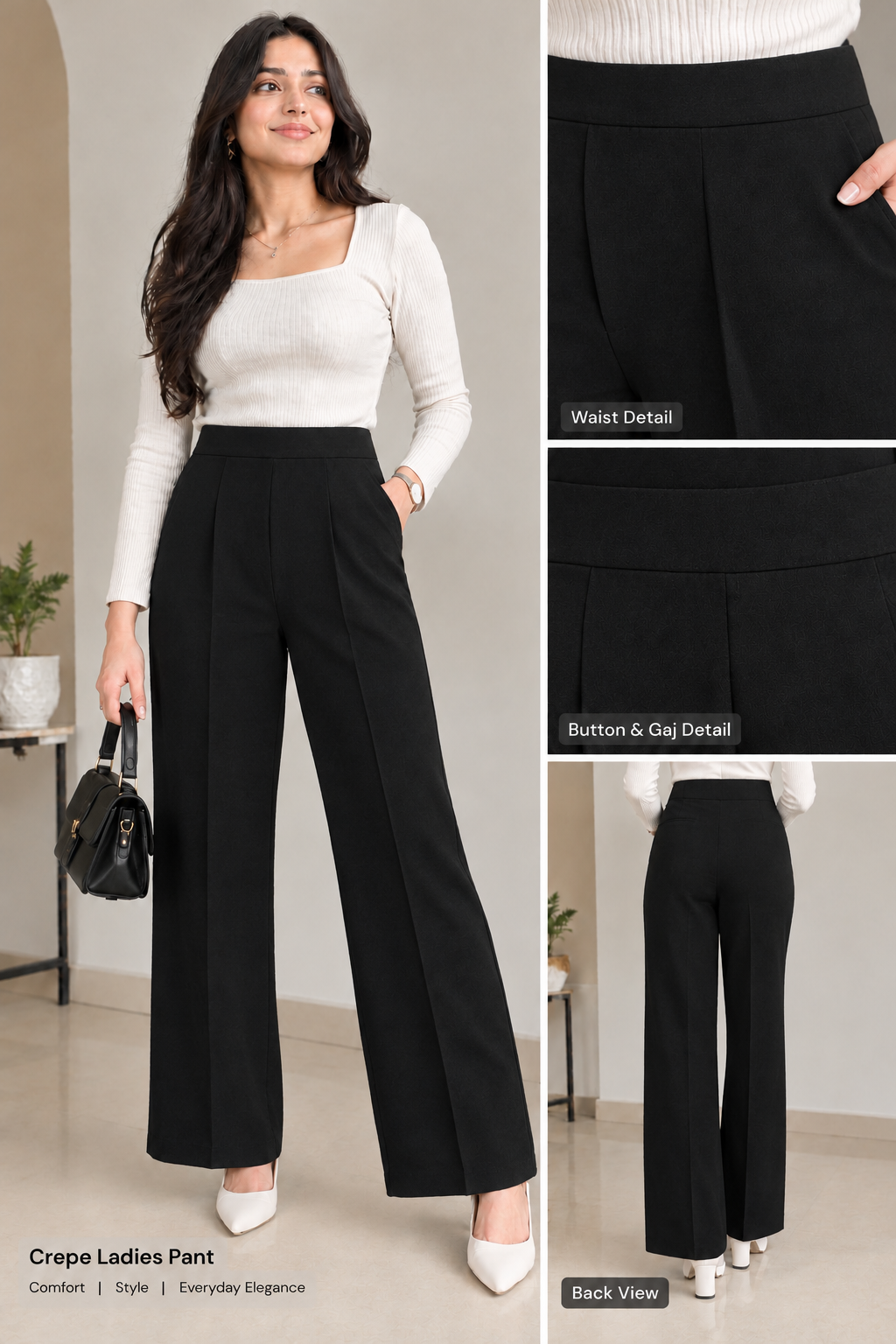 Black pure Lycra Wide-Leg Comfort Pants –  black